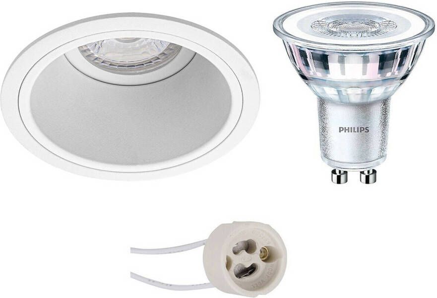 BES LED Spot Set Pragmi Minko Pro GU10 Fitting Inbouw Rond Mat Wit Verdiept Ø90mm Philips CorePro 840 36D