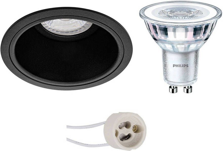 BES LED Spot Set Pragmi Minko Pro GU10 Fitting Inbouw Rond Mat Zwart Verdiept Ø90mm Philips CorePro 840 36D