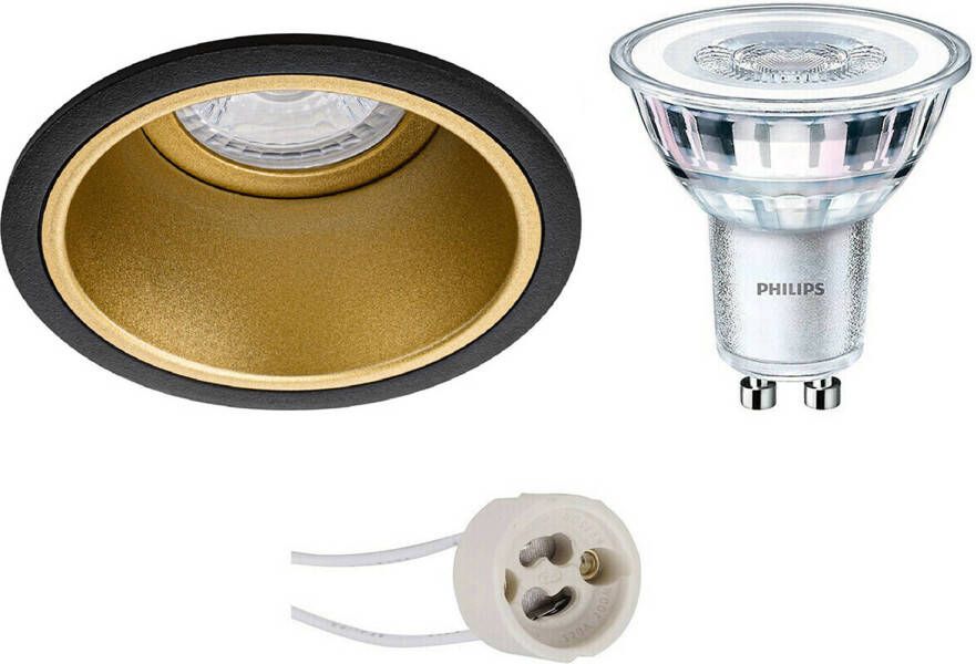 BES LED Spot Set Pragmi Minko Pro GU10 Fitting Inbouw Rond Mat Zwart Goud Verdiept Ø90mm Philips CorePro 830