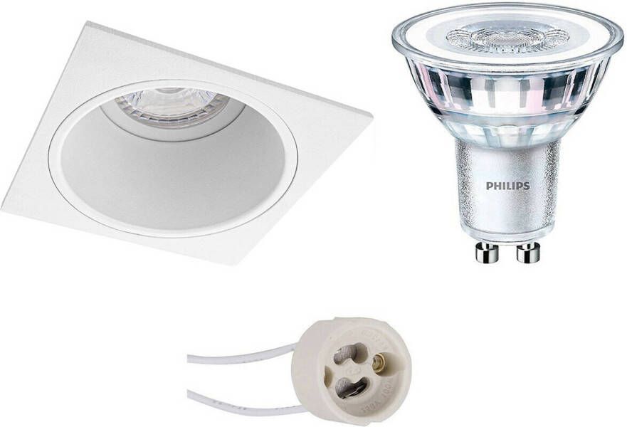 BES LED Spot Set Pragmi Minko Pro GU10 Fitting Inbouw Vierkant Mat Wit Verdiept 90mm Philips CorePro 830 36D