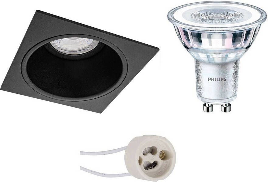 BES LED Spot Set Pragmi Minko Pro GU10 Fitting Inbouw Vierkant Mat Zwart Verdiept 90mm Philips CorePro 830