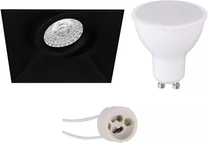 BES LED Spot Set Pragmi Nivas Pro GU10 Fitting Dimbaar Inbouw Vierkant Mat Zwart 6W Warm Wit 3000K Trimless