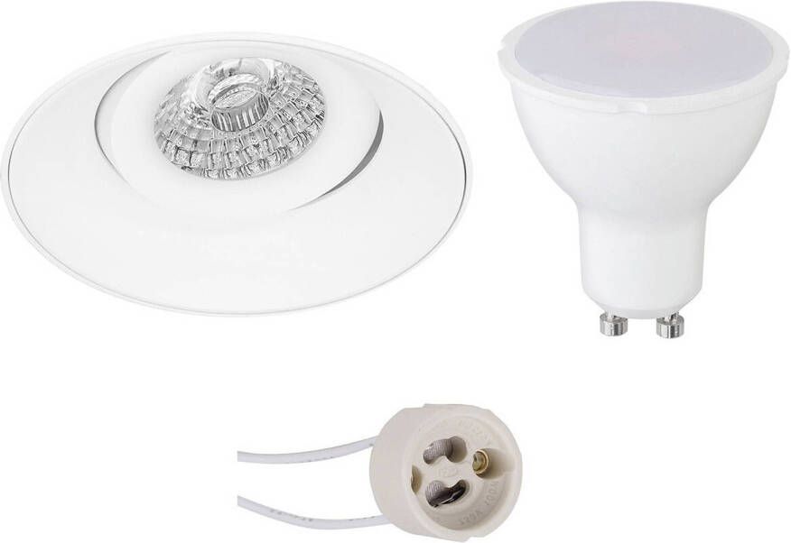 BES LED Spot Set Pragmi Nivas Pro GU10 Fitting Dimbaar Inbouw Rond Mat Wit 6W Helder Koud Wit 6400K Trimless