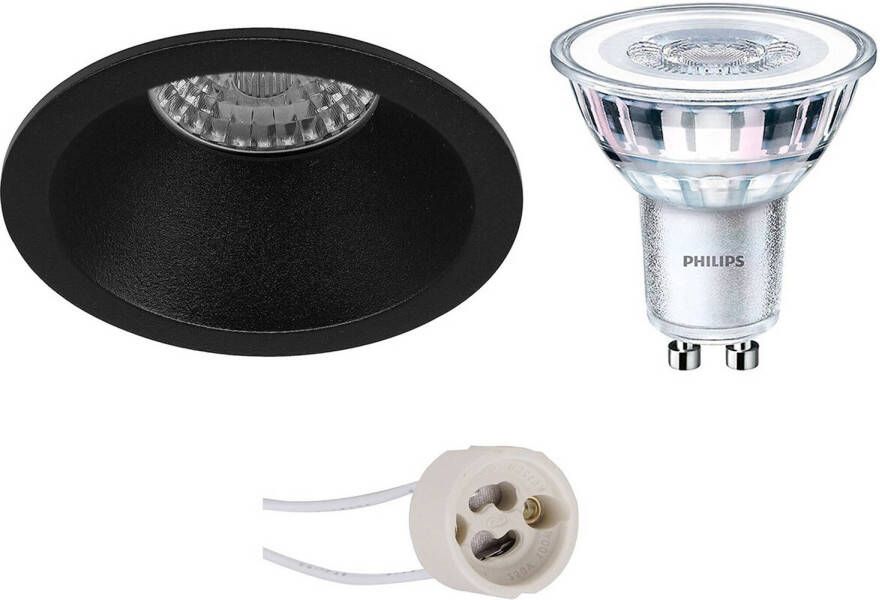 BES LED Spot Set Pragmi Pollon Pro GU10 Fitting Inbouw Rond Mat Zwart Verdiept Ø82mm Philips CorePro 830 36D