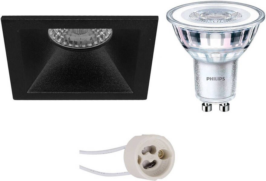 BES LED Spot Set Pragmi Pollon Pro GU10 Fitting Inbouw Vierkant Mat Zwart Verdiept 82mm Philips CorePro 827