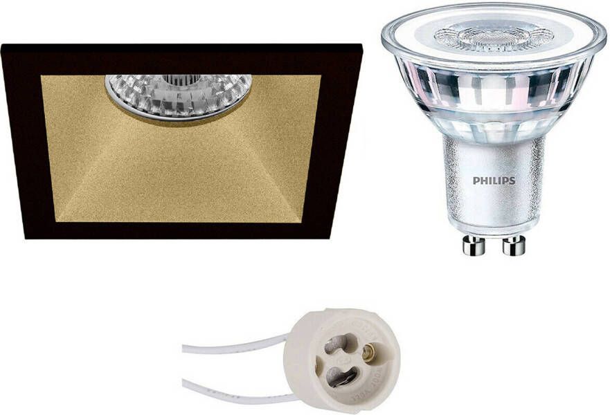 BES LED Spot Set Pragmi Pollon Pro GU10 Fitting Inbouw Vierkant Mat Zwart Goud Verdiept 82mm Philips CorePro