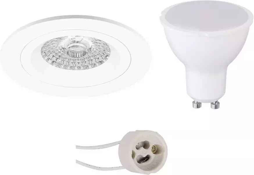 BES LED Spot Set Pragmi Rodos Pro GU10 Fitting Dimbaar Inbouw Rond Mat Wit 6W Helder Koud Wit 6400K Ø93mm