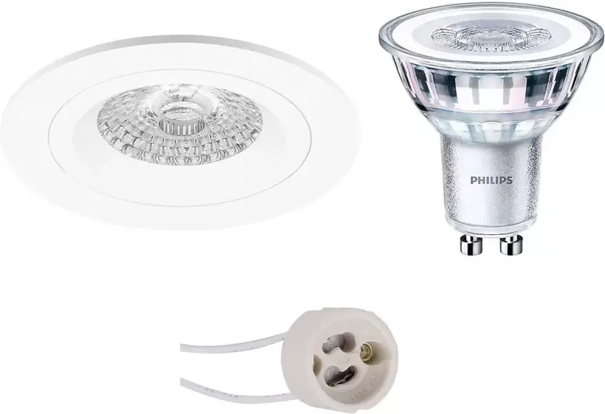 BES LED Spot Set Pragmi Rodos Pro GU10 Fitting Inbouw Rond Mat Wit Ø93mm Philips CorePro 830 36D 3.5W Warm