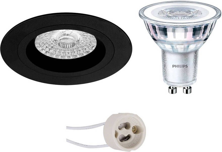 BES LED Spot Set Pragmi Rodos Pro GU10 Fitting Inbouw Rond Mat Zwart Ø93mm Philips CorePro 830 36D 4W Warm