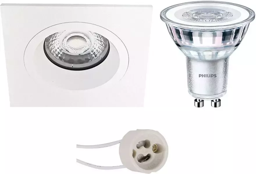 BES LED Spot Set Pragmi Rodos Pro GU10 Fitting Inbouw Vierkant Mat Wit 93mm Philips CorePro 830 36D 3.5W