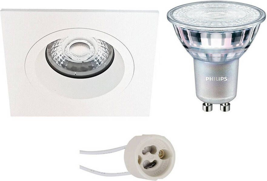 BES LED Spot Set Pragmi Rodos Pro GU10 Fitting Inbouw Vierkant Mat Wit 93mm Philips MASTER 927 36D VLE 4.9W