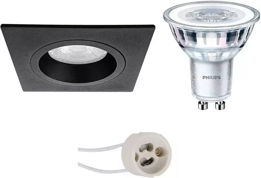 BES LED Spot Set Pragmi Rodos Pro GU10 Fitting Inbouw Vierkant Mat Zwart 93mm Philips CorePro 840 36D 3.5W