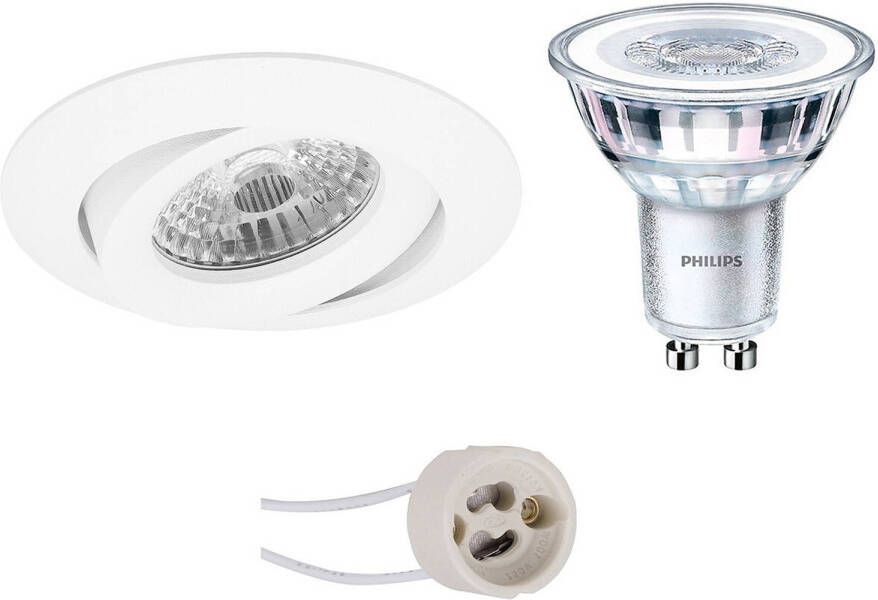 BES LED Spot Set Pragmi Uranio Pro GU10 Fitting Inbouw Rond Mat Wit Kantelbaar Ø82mm Philips CorePro 827 36D