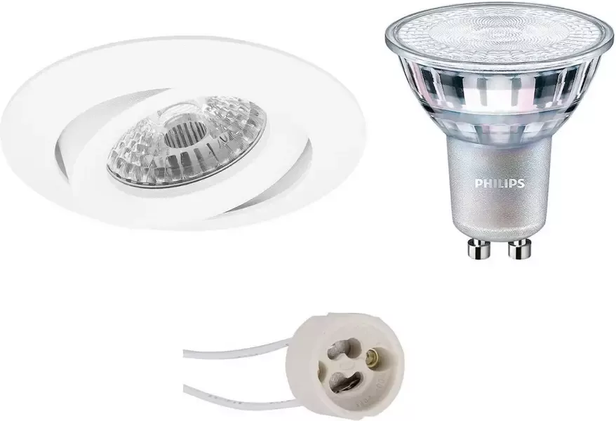 BES LED Spot Set Pragmi Uranio Pro GU10 Fitting Inbouw Rond Mat Wit Kantelbaar Ø82mm Philips MASTER 927 36D