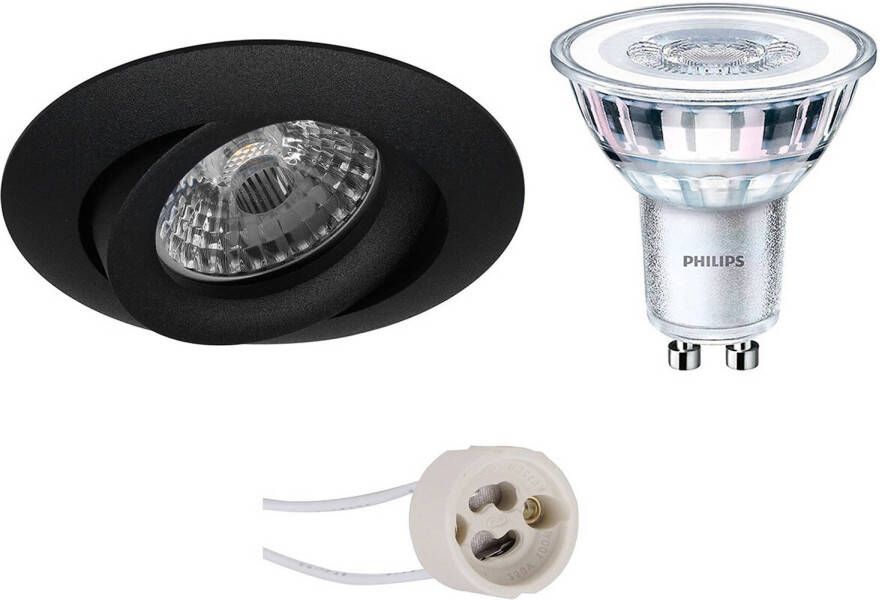 BES LED Spot Set Pragmi Uranio Pro GU10 Fitting Inbouw Rond Mat Zwart Kantelbaar Ø82mm Philips CorePro 840