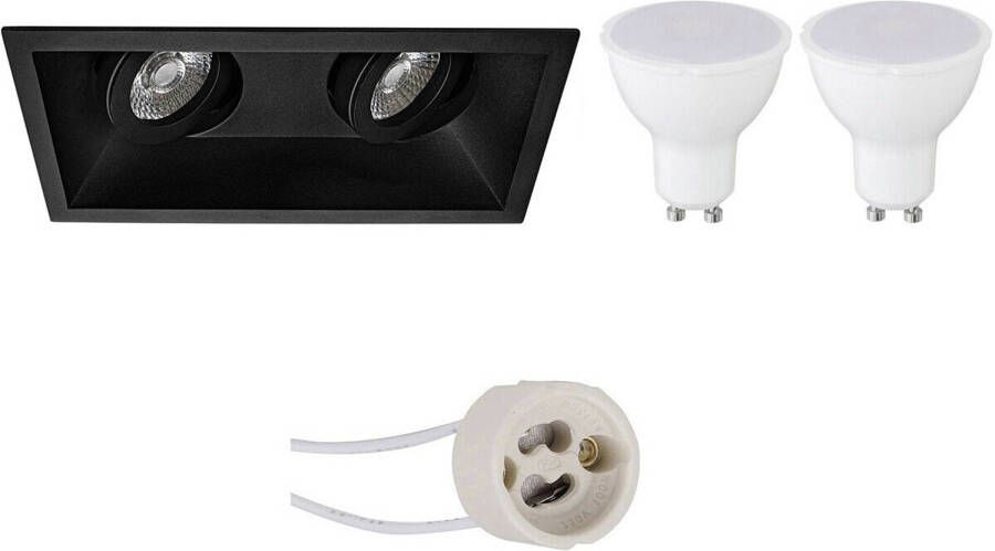BES LED Spot Set Aigi Pragmi Zano Pro GU10 Fitting Inbouw Rechthoek Dubbel Mat Zwart 8W Helder Koud Wit 6400K