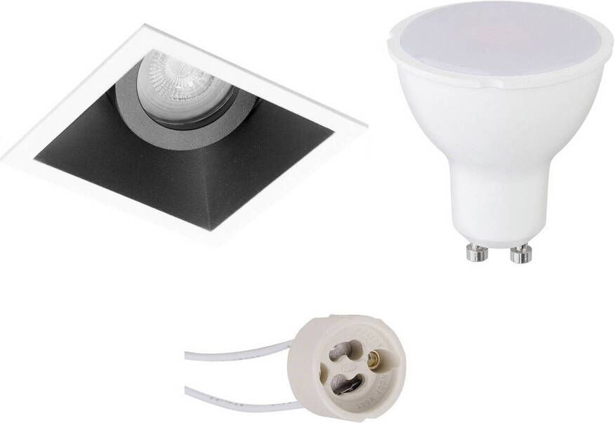 BES LED Spot Set Pragmi Zano Pro GU10 Fitting Inbouw Vierkant Mat Zwart Wit 4W Natuurlijk Wit 4200K Kantelbaar