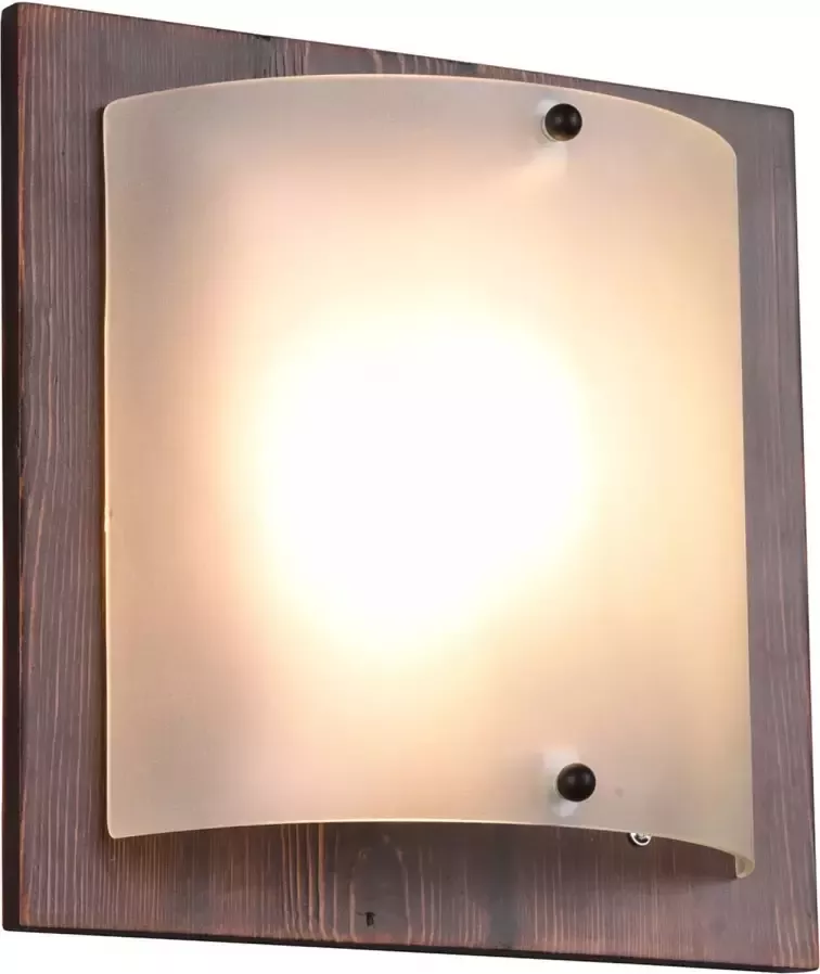 BES LED Wandlamp Wandverlichting Trion Palan E27 Fitting 1-lichts Vierkant Mat Donkerbruin Hout