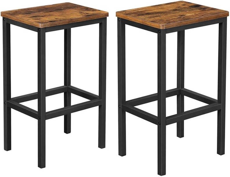 VASAGLE ALINRU barkruk set van 2 barstoelen keukenstoelen in industrieel ontwerp met voetsteun 40 x 30 x 65 cm voor keuken woonkamer feestkelder vintage bruin-zwart