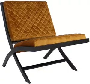 Bronx71 Fauteuil velvet Madrid okergeel Zetel 1 persoons Relaxstoel Fauteuil geel Velours Fluweel stof