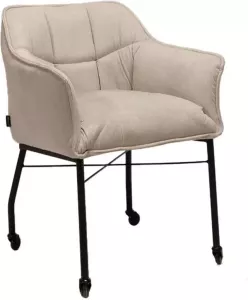 Bronx71 Eetkamerstoel Met Wieltjes Mace Ribstof Wit beige.