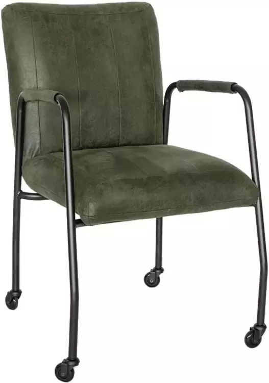 Bronx71 Eco-leer eetkamerstoel met wieltjes Mila olijfgroen Eetkamerstoelen met armleuning Eetkamerstoelen met wieltjes Eetkamerstoel groen Eetkamerstoel met armleuning