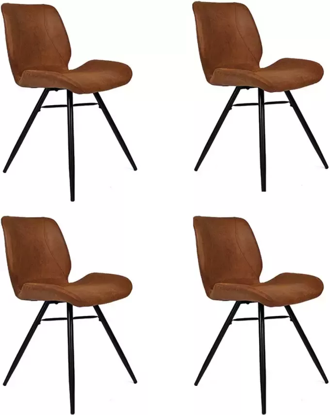Bronx71 Industriële eetkamerstoel Barrel cognac eco leer- Eetkamerstoelen set van 4.
