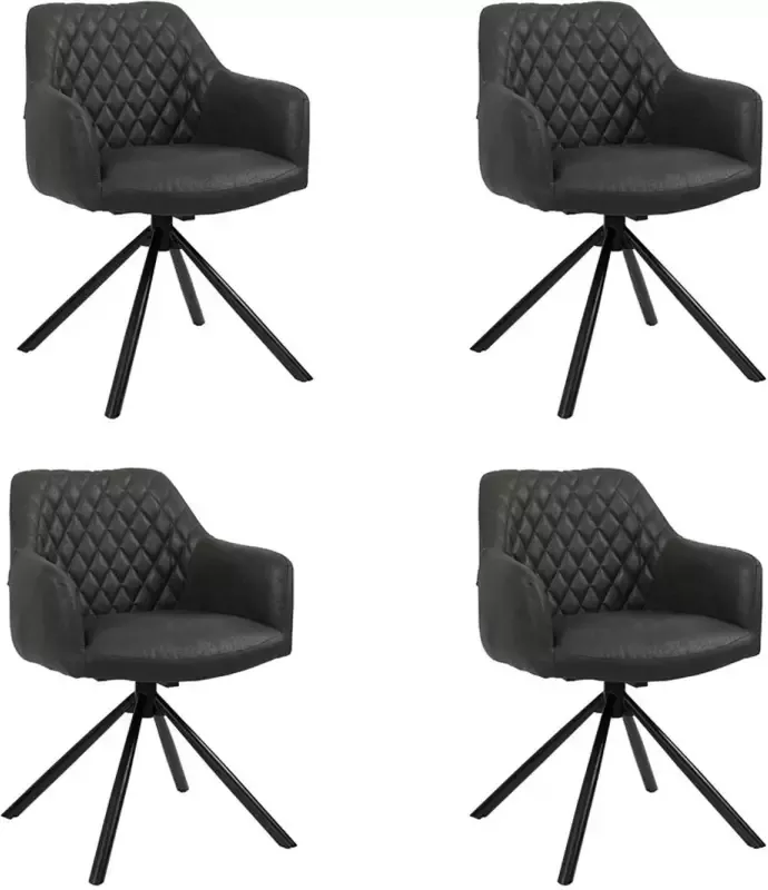 Bronx71 Industriële eetkamerstoel Dex zwart eco-leer Eetkamerstoelen set van 4.