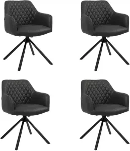 Bronx71 Industriële eetkamerstoel Dex zwart eco-leer Eetkamerstoelen set van 4.