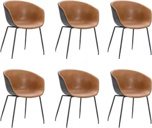 Bronx71 Industriële eetkamerstoel Sara cognac zwart PU leer Eetkamerstoelen set van 6.