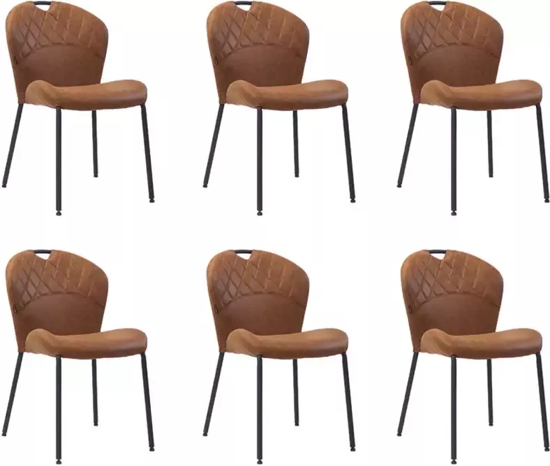 Bronx71 Stapelbare eetkamerstoel Fay eco-leer cognac Eetkamerstoelen set van 6.