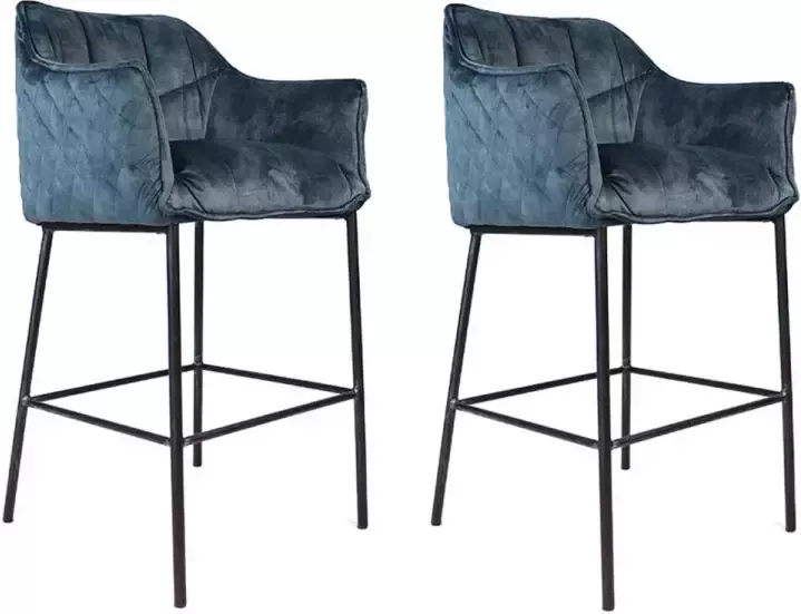Bronx71 Velvet barkruk Jayron blauw 82 cm Barkrukken set van 2.