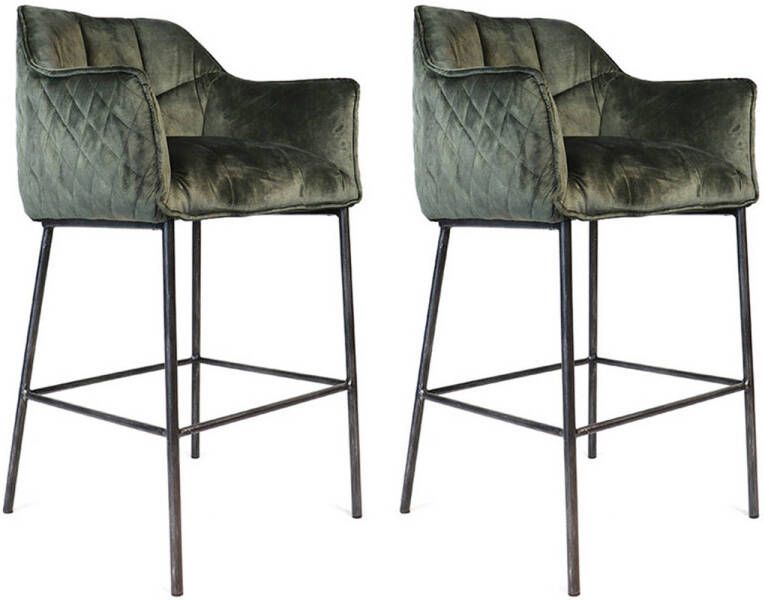 Bronx71 Velvet barkruk Jayron groen 82 cm Barkrukken set van 2.