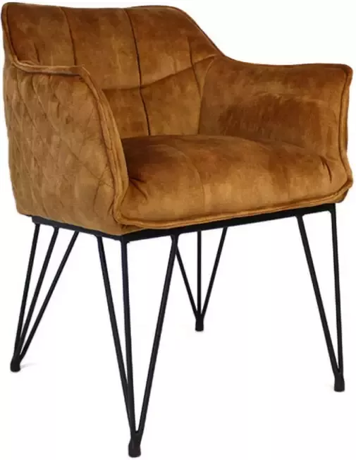 Bronx71 Eetkamerstoel velvet Jayron okergeel Eetkamerstoelen met armleuning Eetkamerstoel geel Stoel fluweel Eetkamerstoel met armleuning