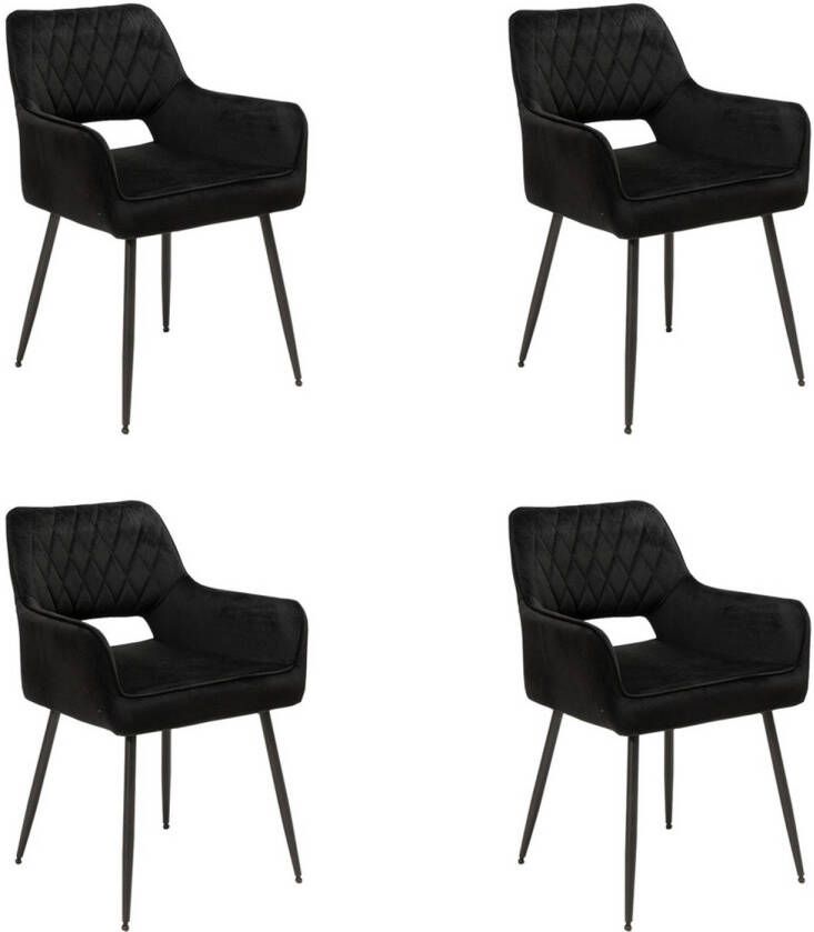 Bronx71 Velvet eetkamerstoel Mika zwart Eetkamerstoelen set van 4.
