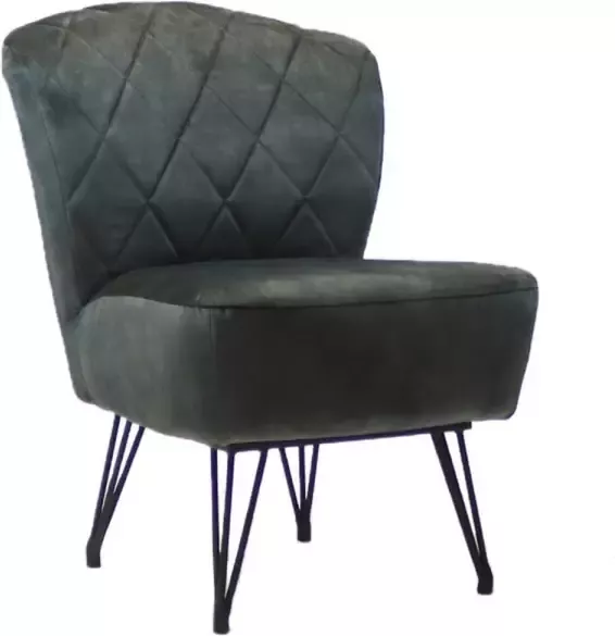 Bronx71 Fauteuil velvet Else donkergroen Zetel 1 persoons Relaxstoel Fauteuil groen Velours Fluweel stof