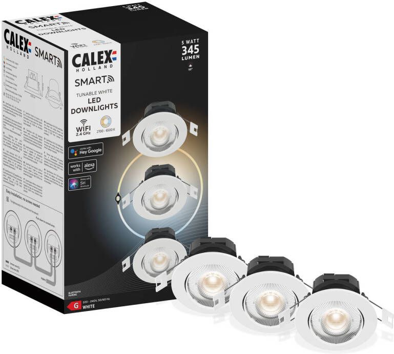 Calex Slimme Inbouwspots Set van 3 stuks Smart LED Downlight Dimbaar Kantelbaar Warm Wit Licht Wit