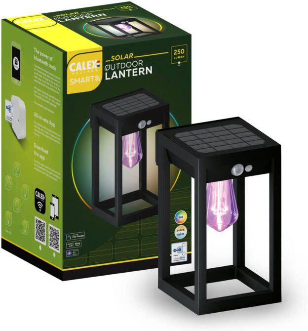 Calex Smart Outdoor Solar Wandlamp Lanataarn RGB en CCT Zwart