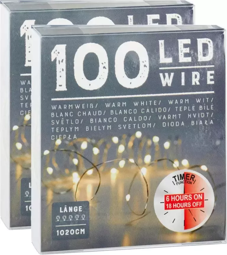 Cepewa Draadverlichting lichtsnoeren 2 stuks warm wit 1020 cm timer Lichtsnoeren