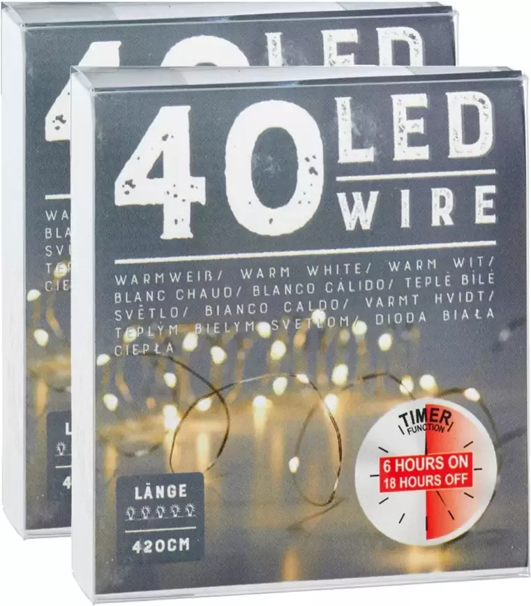 Cepewa Draadverlichting lichtsnoeren 2 stuks warm wit 240 cm timer Lichtsnoeren
