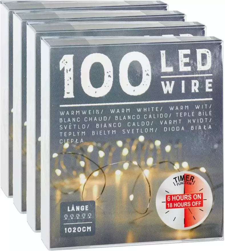 Cepewa Draadverlichting lichtsnoeren 4 stuks warm wit 1020 cm timer Lichtsnoeren