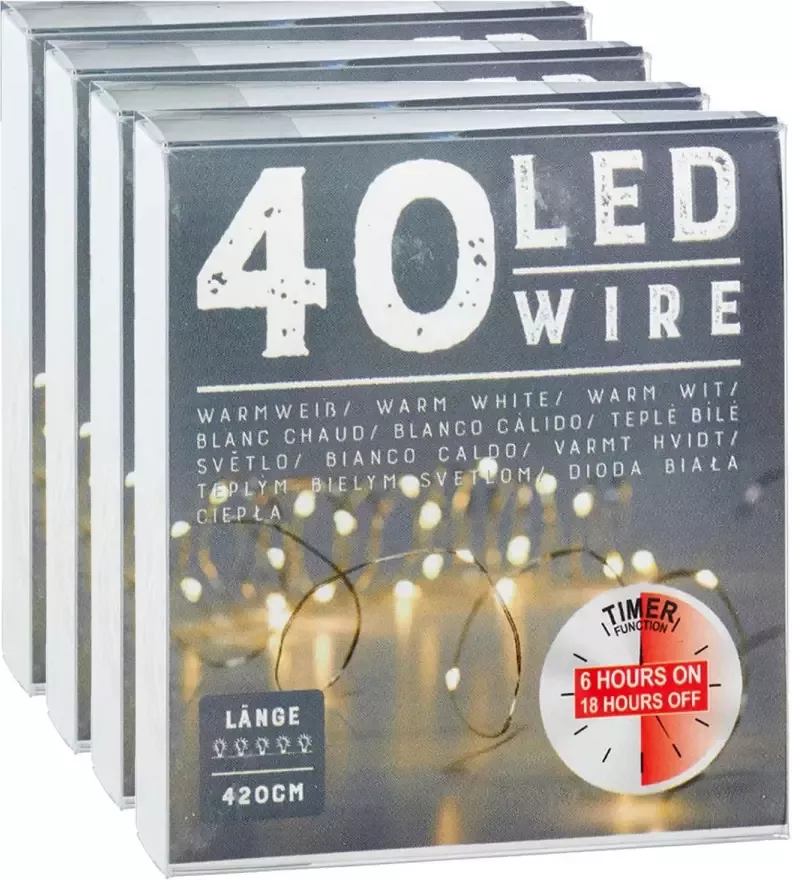 Cepewa Draadverlichting lichtsnoeren 4 stuks warm wit 240 cm timer Lichtsnoeren