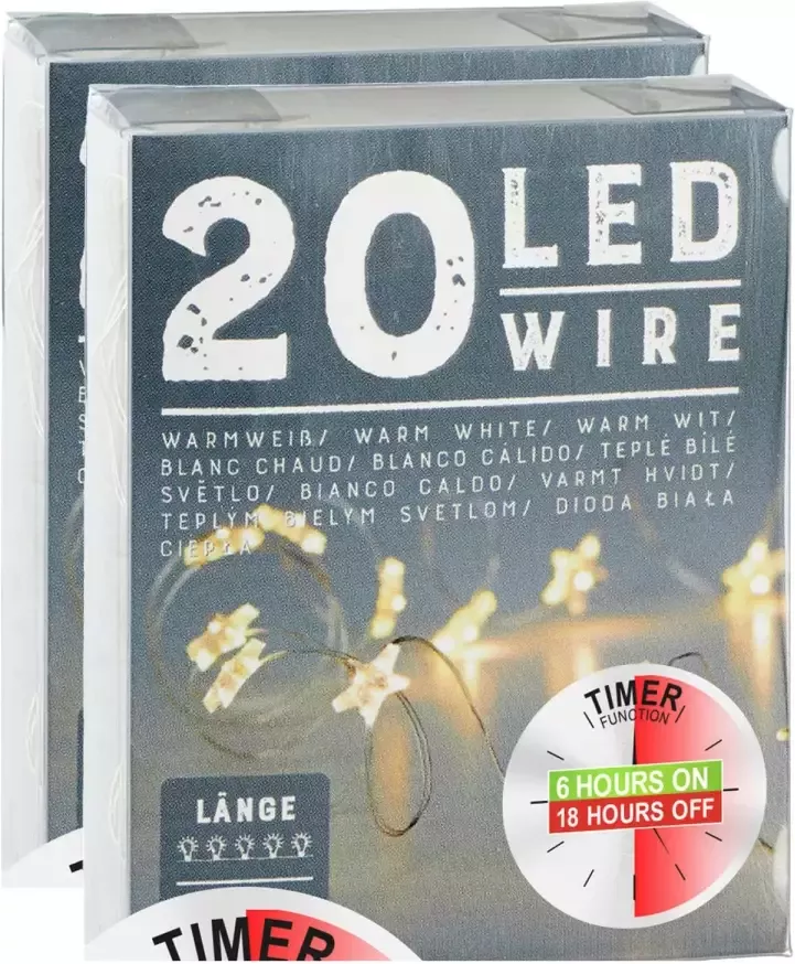 Cepewa Lichtslingers lichtsnoeren met sterretjes 2 stuks warm wit 220 cm timer Lichtsnoeren