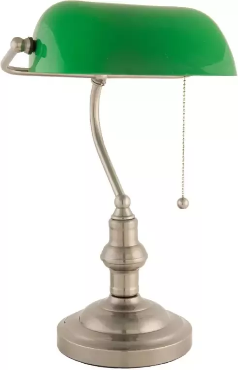 Clayre & Eef bankierslamp nikkel kleur groen glas 40 x ø 27 cm e27 max 40 groen koper glas metaal - Foto 1