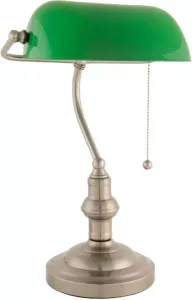 Clayre & Eef bankierslamp nikkel kleur groen glas 40 x ø 27 cm e27 max 40 groen koper glas metaal