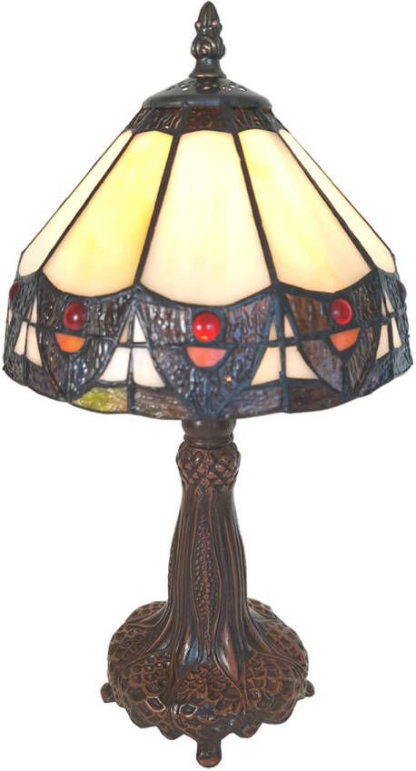 Clayre & Eef LumiLamp Tiffany Tafellamp Ø 20x34 cm Beige Kunststof Glas Tiffany Bureaulamp Tiffany Lampen Glas in Lood Beige - Foto 1