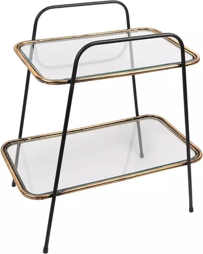 Clayre & Eef Bijzettafel 54x31x56 cm Koperkleurig Ijzer Glas Rechthoek Side table Tafeltje Woonaccessoires Koperkleurig