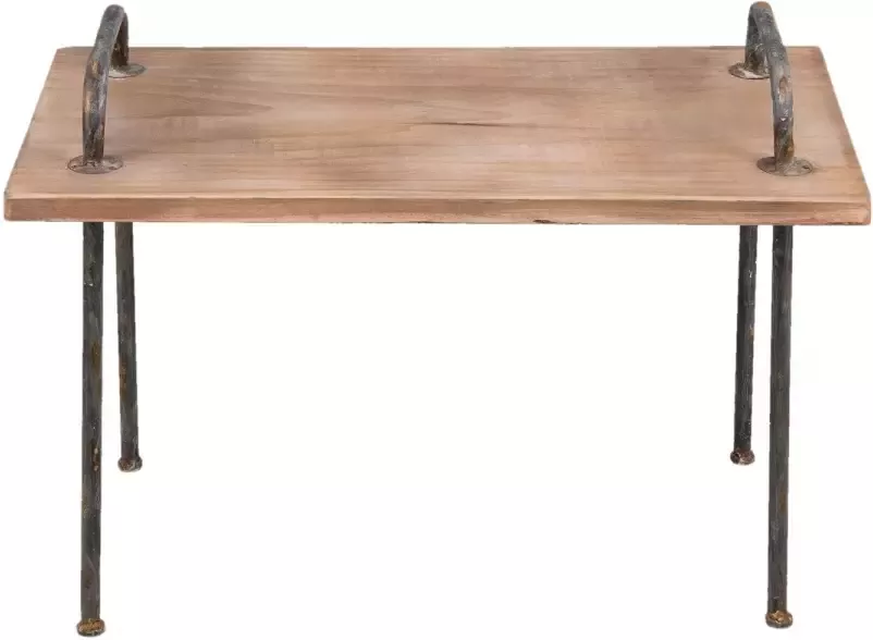 Clayre & Eef Bijzettafel 66x35x48 cm Bruin Hout Ijzer Rechthoek Side table Tafeltje