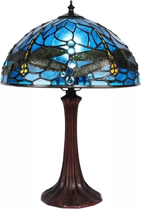 Clayre & Eef Blauwe Tafellamp Tiffany Ø 31*43 cm E27 max 1*60W 5LL-9335BL