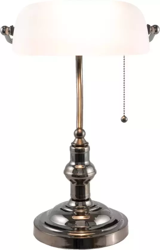 Clayre & Eef bureaulamp wit 27x23x42 cm e27 max. 1x 60watt wit zilver ijzer glas